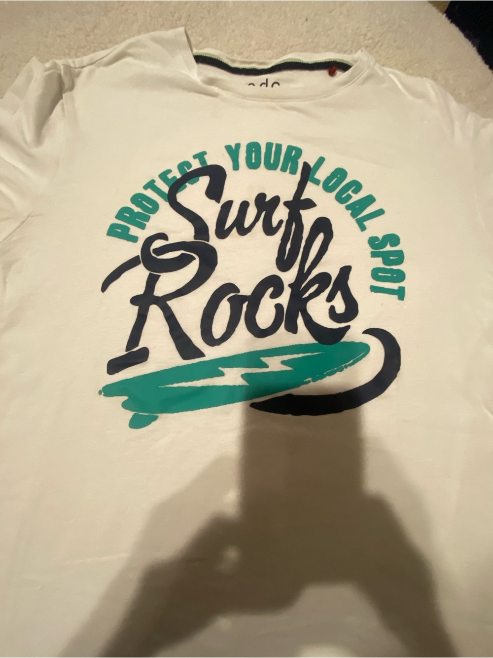 BUNDLE Surf Rocks Graphic Tee in White with Teal & Navy Print & East Waves Tee